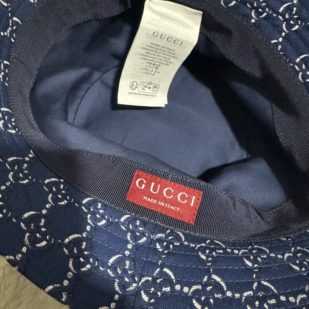 Gucci Navy White GG Monogram Bucket Hat - Picture 3 of 5